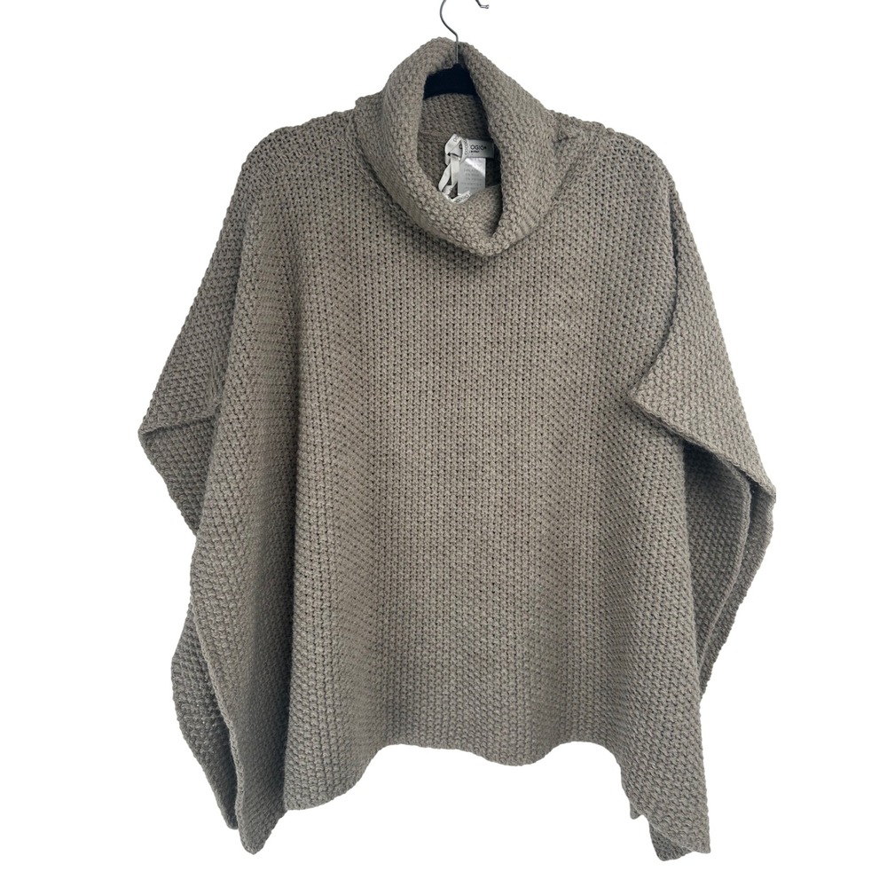 Cocogio Italy Cowl Neck Knit Poncho Sweater Taupe OS Wool Blend Classic Cozy
